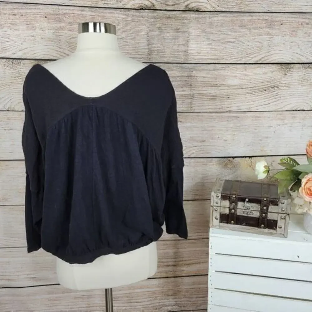 Free‎ People Women's Crisscross V-neck Dolman Long Sleeves Top Black Size Small